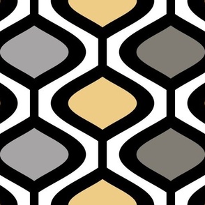 Rounded Diamonds // Mid Century Modern Leaf Pattern // Gold, Butter, Gray, Stone, Black and White // V2 // Medium Scale - 712 DPI