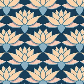 Deco Lotus Flowers in Peach and Midnight Blue