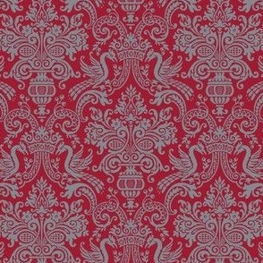 1910 Vintage Dragon and Vase Damask - Alabama colors- Cool Gray on Crimson