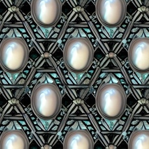 Glowing Moonstones Inlaid in Pewter and Turquoise