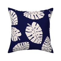 Philodendron Leaves -  Navy & Winter White
