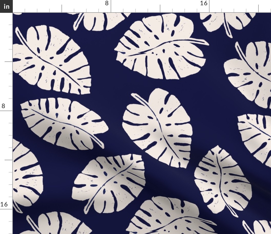 Philodendron Leaves -  Navy & Winter White