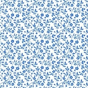 Vine Flowers (Mini Print) in Blue and White