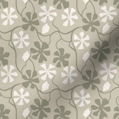 Vines in Dark Muted Green and White on Khaki