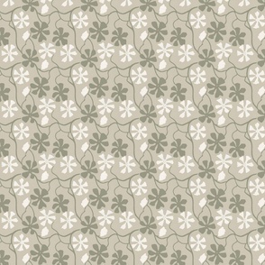 Vines in Dark Muted Green and White on Khaki
