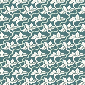 Climbing Vines in White and Sage on Teal