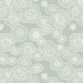 Little Lily flower pond Japanese botanical abstract minimalist design boho style white on sage green