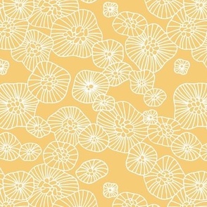 Little Lily flower pond Japanese botanical abstract minimalist design boho style white on yellow ochre