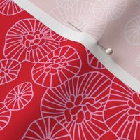 Little Lily flower pond Japanese botanical abstract minimalist design boho style pink on red valentine palette