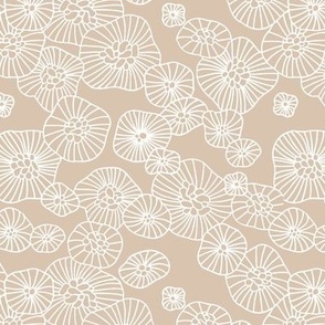 Little Lily flower pond Japanese botanical abstract minimalist design boho style white on beige