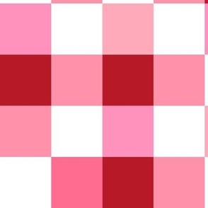 Abstract irregular checkerboard valentine plaid gingham design red pink on white LARGE