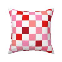 Abstract checkerboard valentine plaid gingham design red burgundy peach on white lilac large