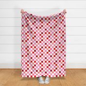 Abstract checkerboard valentine plaid gingham design red burgundy peach on white lilac large