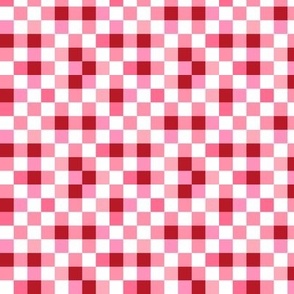 Abstract irregular checkerboard valentine plaid gingham design red pink on white SMALL