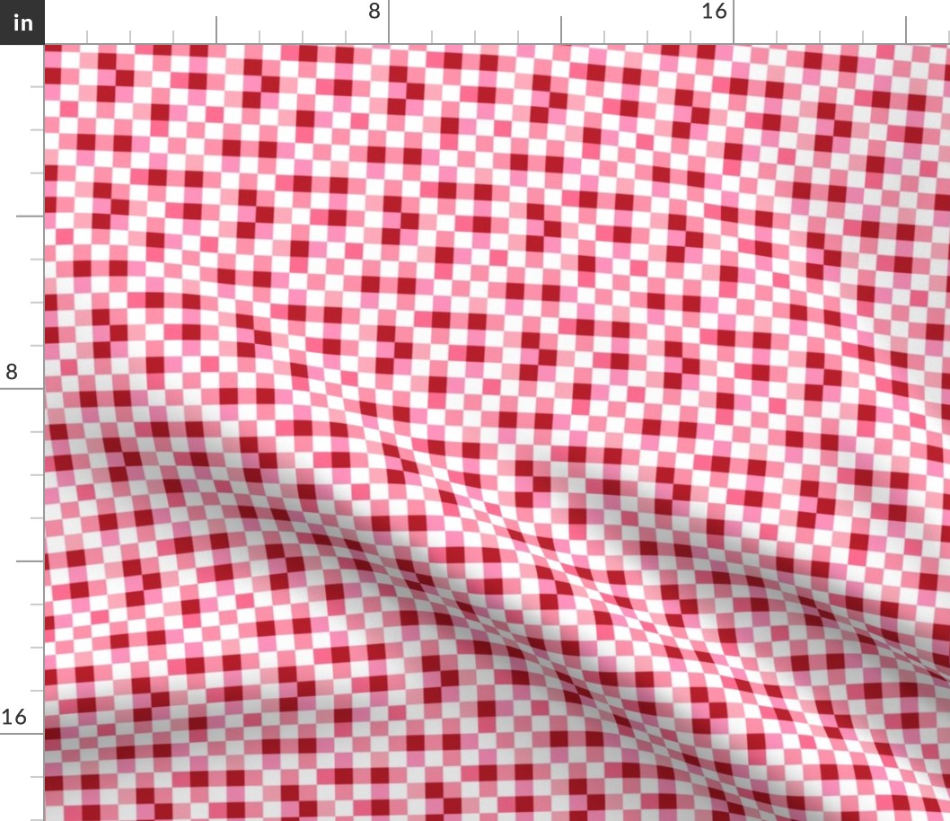 Abstract irregular checkerboard valentine plaid gingham design red pink on white SMALL