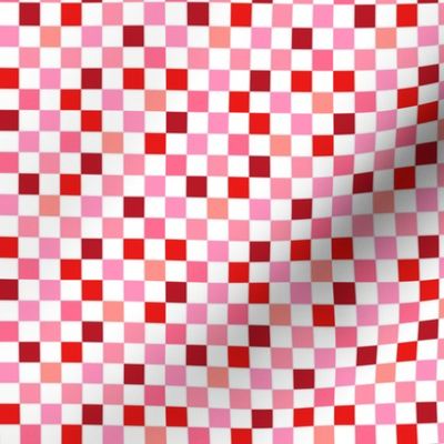 Abstract checkerboard valentine plaid gingham design red burgundy peach on white lilac SMALL