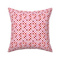 Abstract checkerboard valentine plaid gingham design red burgundy peach on white lilac SMALL