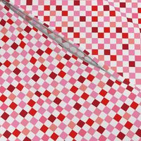 Abstract checkerboard valentine plaid gingham design red burgundy peach on white lilac SMALL