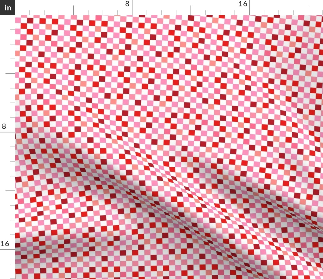 Abstract checkerboard valentine plaid gingham design red burgundy peach on white lilac SMALL