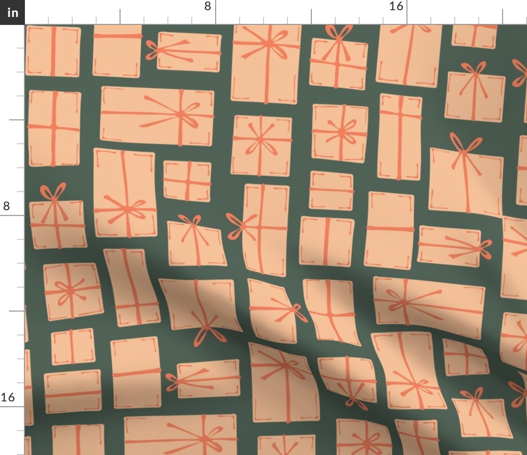 Gift box pile - teal green, peach and coral orange// medium scale 