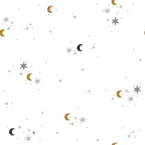 Moon and stars on white
