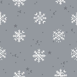 Winter snowflakes on grey
