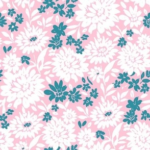 Christmas Florals PinkTeal and white Regular Scale by Jac Slade