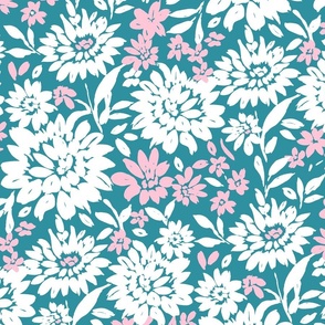 Christmas Florals Teal Pink and white XL Scale by Jac Slade