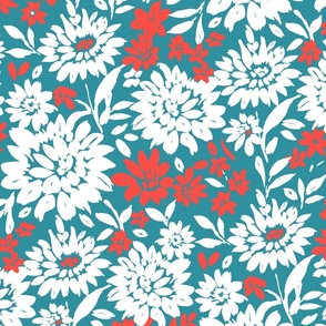 Christmas Florals Teal Red and white XL Scale by Jac Slade