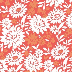 Christmas Florals Vintage red orange and white XL Scale by Jac Slade