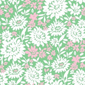 Christmas Florals Green Pink and white Large Scale by Jac Slade