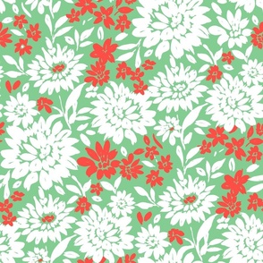 Christmas Florals Green Red and white Large Scale by Jac Slade