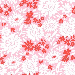 Christmas Florals Pink Red and white Large Scale by Jac Slade