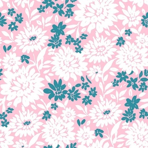 Christmas Florals PinkTeal and white Large Scale by Jac Slade