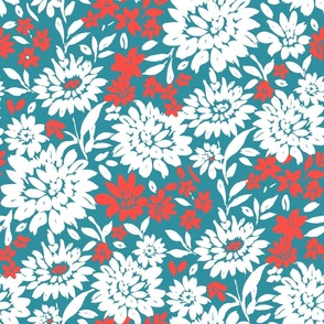 Christmas Florals Teal Red and white Large Scale by Jac Slade