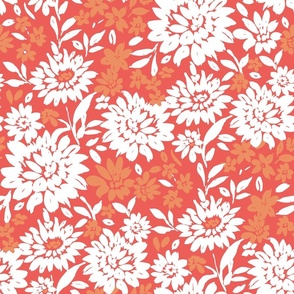Christmas Florals Vintage red orange and white large Scale by Jac Slade