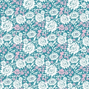 Christmas Florals Teal Pink and white Regular Scale by Jac Slade