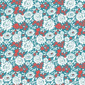 Christmas Florals Teal Red and white Regular scale by Jac Slade