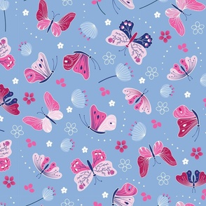 pink blue butterfly pattern