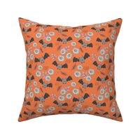 Adorable kawaii freehand bats and daisies fall lower garden boho halloween design orange pink gray SMALL