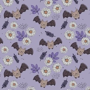Adorable kawaii freehand bats and daisies fall lower garden boho halloween design lilac lavender purple SMALL