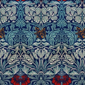 Fabric from Hammersmith Terrace by William Morris - MEDIUM- Original Blue Antiqued art nouveau art deco Damask Background