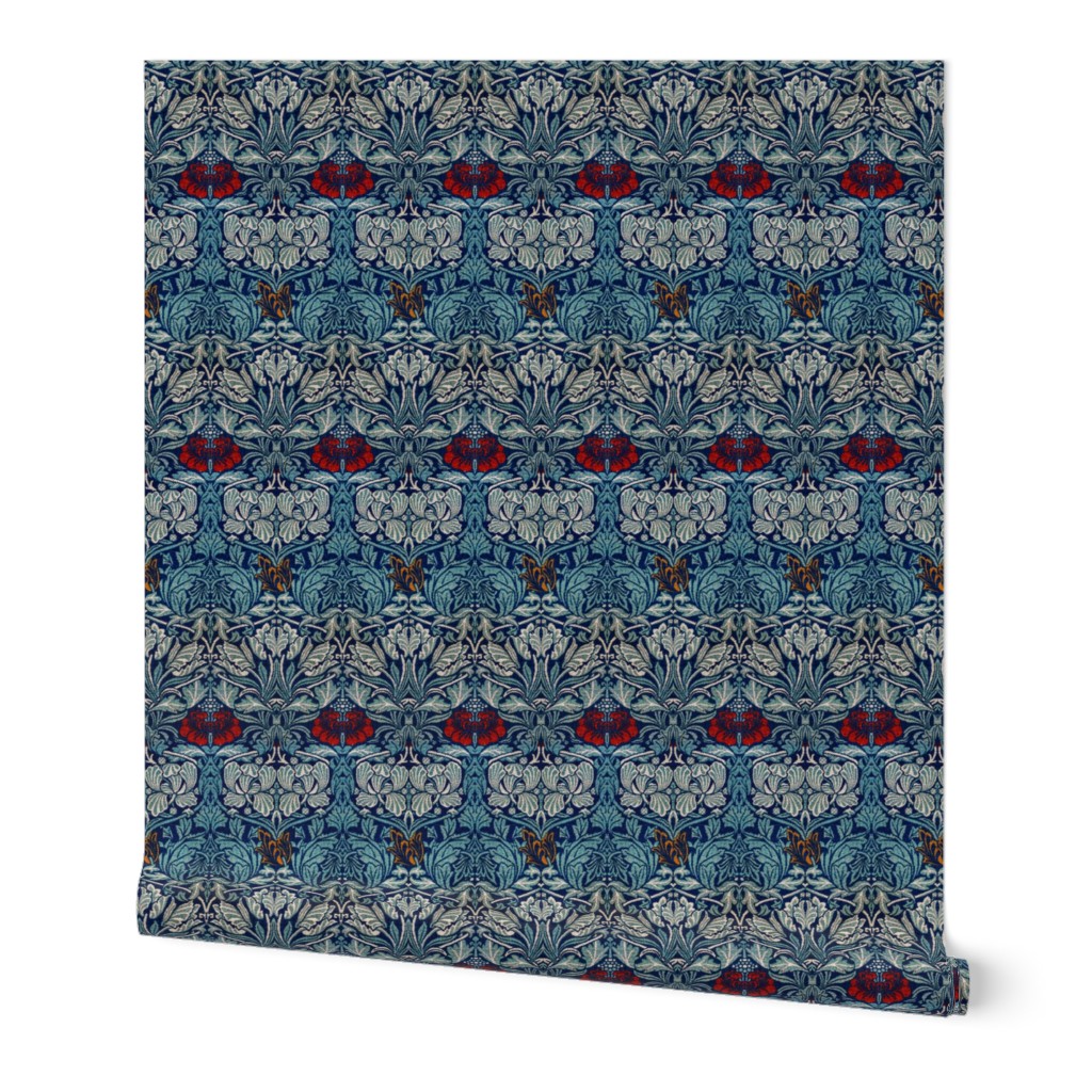 Fabric from Hammersmith Terrace by William Morris -SMALL-  Original Blue Antiqued art nouveau art deco Damask Background