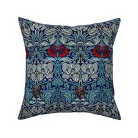 Fabric from Hammersmith Terrace by William Morris -SMALL-  Original Blue Antiqued art nouveau art deco Damask Background