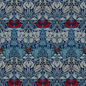 Fabric from Hammersmith Terrace by William Morris -SMALL-  Original Blue Antiqued art nouveau art deco Damask Background