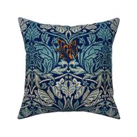 Fabric from Hammersmith Terrace by William Morris - LARGE- Original Blue Damask Background Antiqued art nouveau art deco