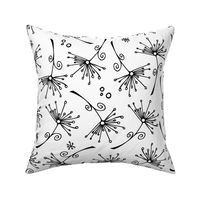 dandelions - black hand-drawn dandelions on white - floral fabric and wallpaper