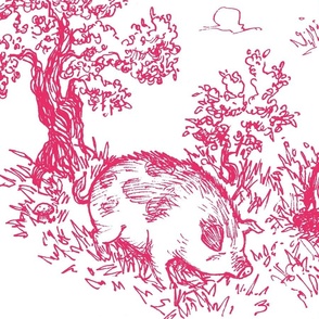 Pastoral Piggy Toile in pink (large print)