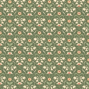 Small Oil-Painted Floral Damask