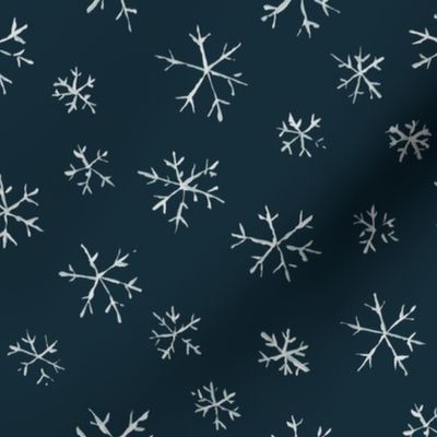 Joyous Snowflakes Navy Holiday Teal Fabric